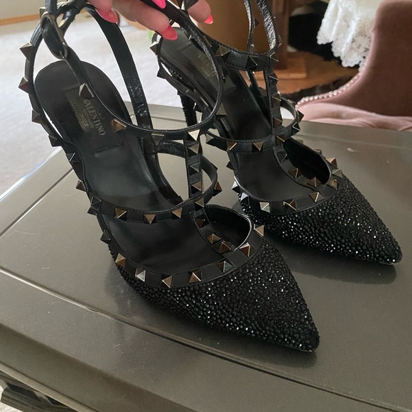 Rare Authentic Valentino Noir Rockstud Caviar Crystal/ Swarovski Pumps - Picture 5 of 13